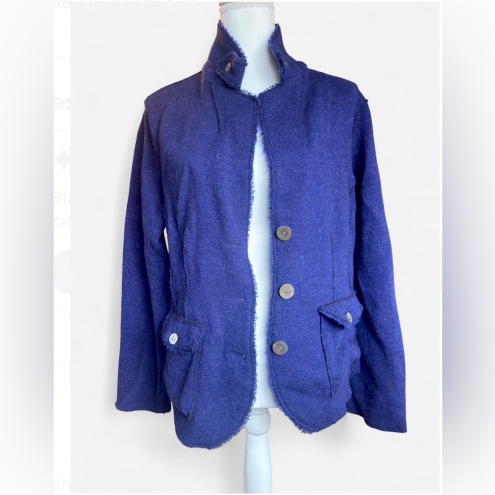 Eileen Fisher Merino Wool Jacket Blazer – XL – Indigo Blue Raw Edge